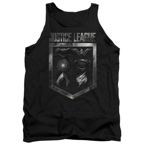 Justice League Movie/shield Of Emblems-adult Tank-black