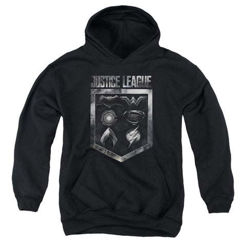 Justice League Movie/shield Of Emblems-youth Pull-over Hoodie-black
