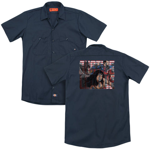 Justice League Movie/rally (back Print) - Adult Work Shirt - Navy