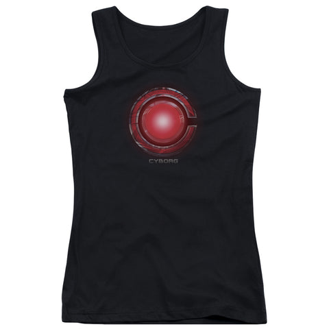 Justice League Movie/cyborg Logo-juniors Tank Top  -black