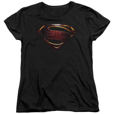 Justice League Movie/superman Logo-s/s Womens Tee-black