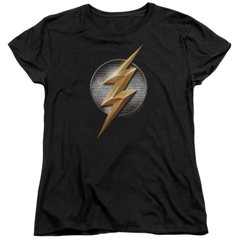 Justice League Movie/flash Logo-s/s Womens Tee-black