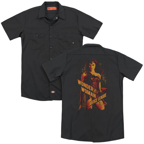 Justice League Movie/wonder Woman (back Print) - Adult Work Shirt - Black