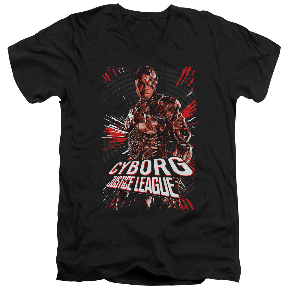 Justice League Movie/cyborg-s/s Adult V-neck 30/1-black