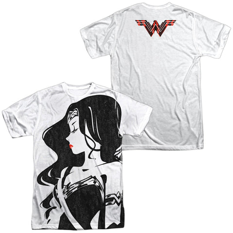 Justice League Movie/ww Profile (front/back Print)-s/s Adult Poly Crew-white
