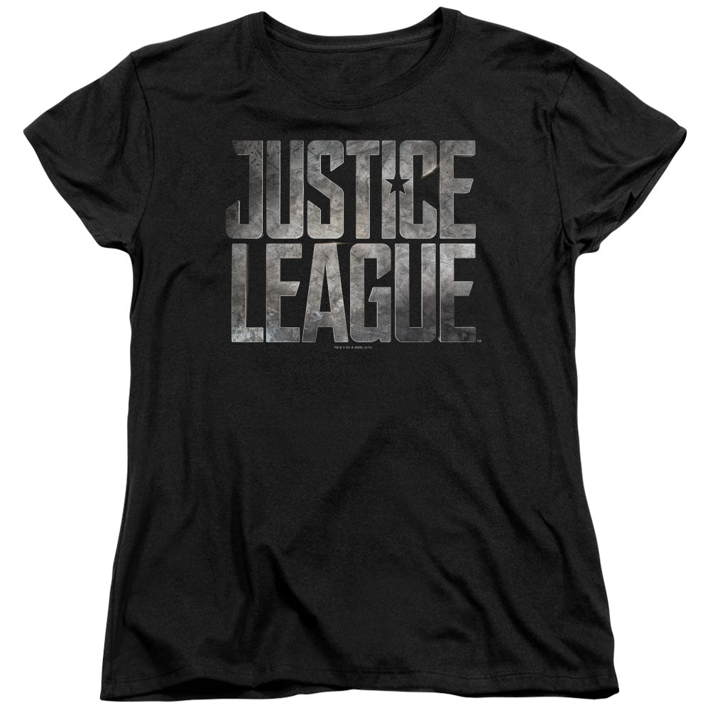 Justice League Movie/metal Logo-s/s Womens Tee-black