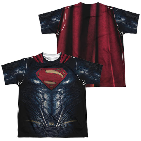 Justice League Movie/superman Uniform (front/back Print)-s/s Youth Poly Crew-white