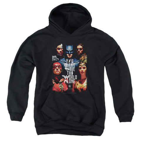 Justice League Movie/save The World Poster-youth Pull-over Hoodie-black