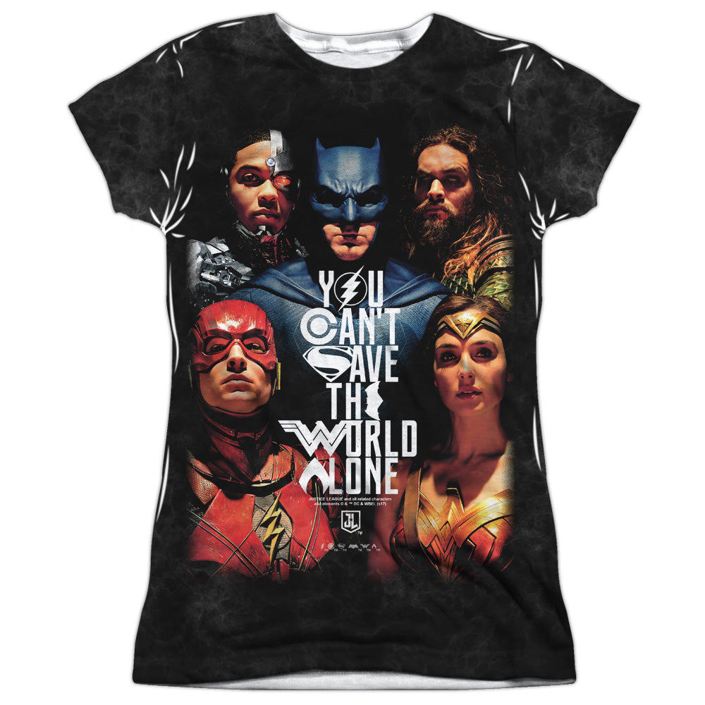 Justice League Movie/save The World Poster-s/s Junior Poly Crew-white