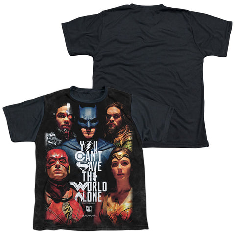 Justice League Movie/save The World Poster-s/s Youth White Front Black Back  -white