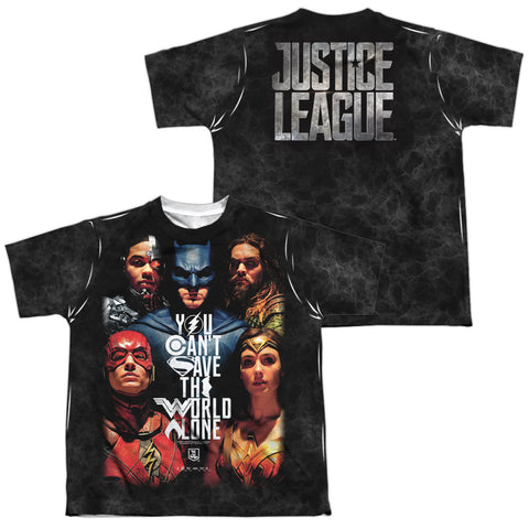 Justice League Movie/save The World Poster (front/back Print)-s/s Youth Poly Crew-white