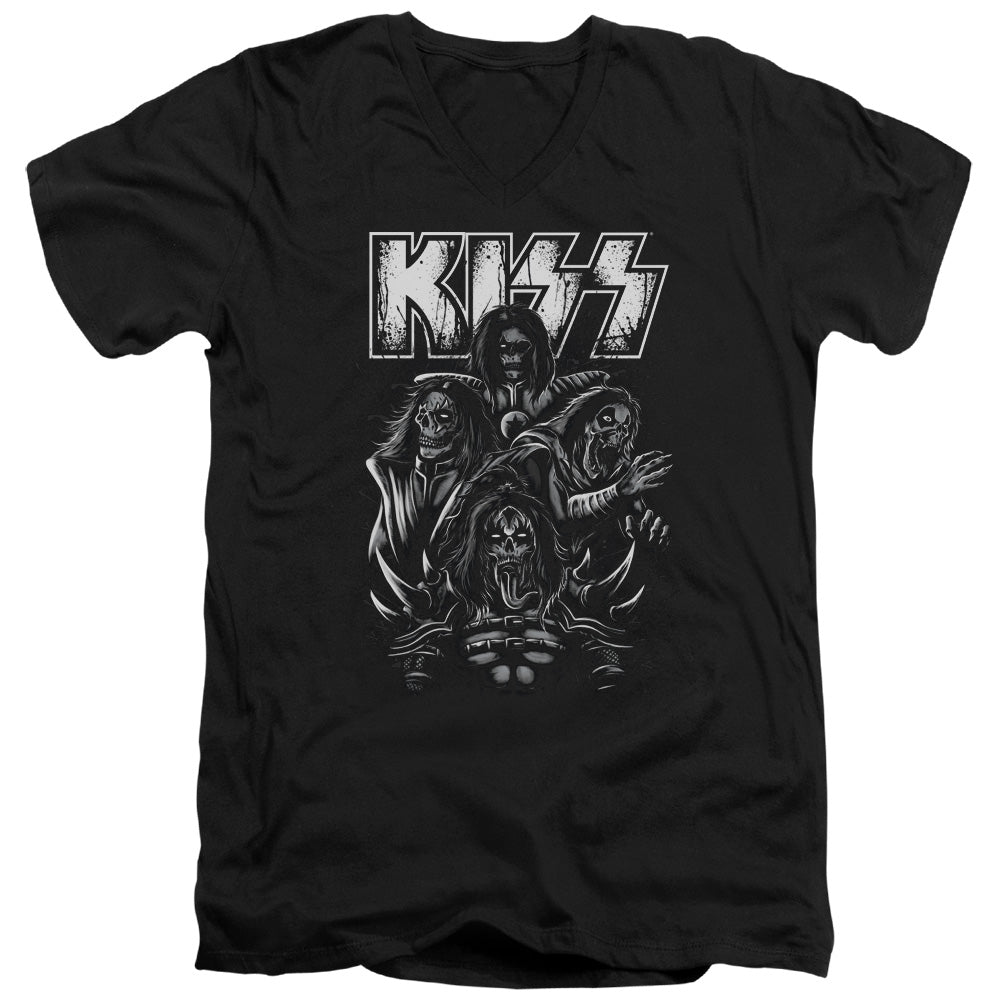 Kiss/skull-s/s Adult V-neck 30/1-black