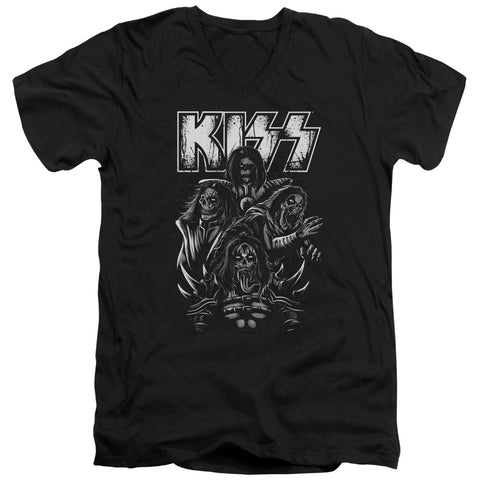 Kiss/skull-s/s Adult V-neck 30/1-black