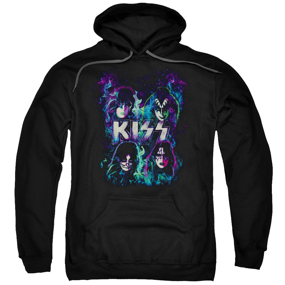Kiss/colorful Fire-adult Pull-over Hoodie-black