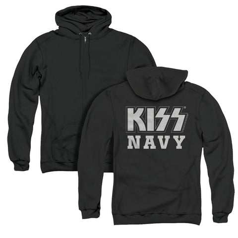 Kiss/navy Block (back Print) - Adult Zipper Hoodie-black