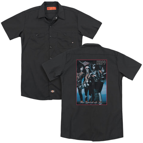 Kiss/spirit Of 76(back Print) - Adult Work Shirt - Black