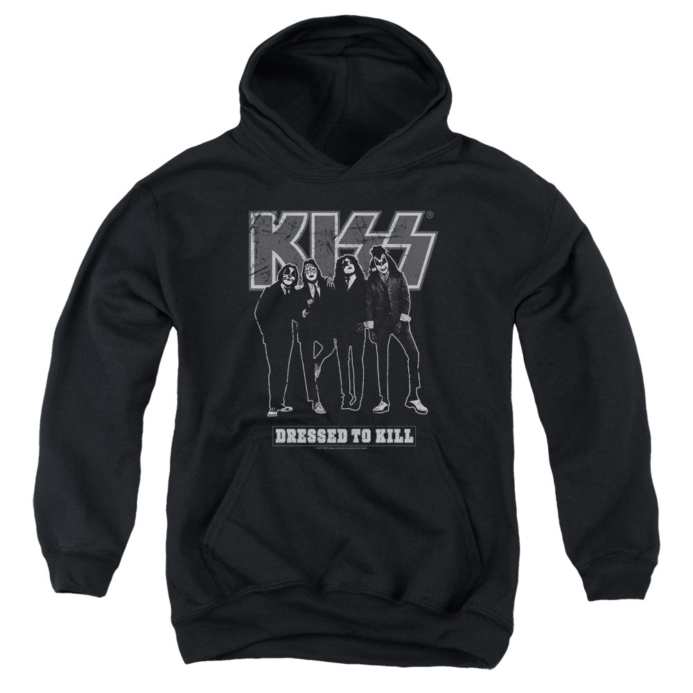 Kiss/dressed To Kill-youth Pull-over Hoodie-black