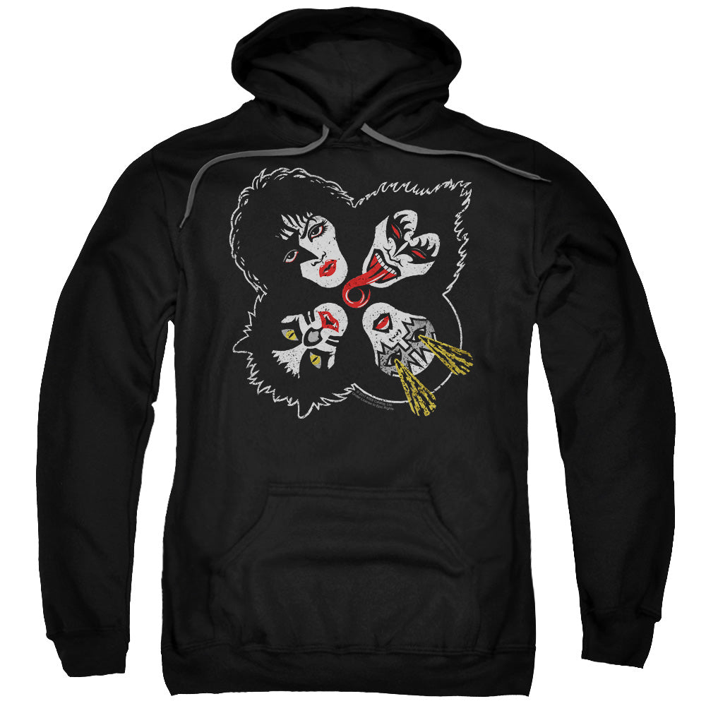 Kiss/rock And Roll Heads-adult Pull-over Hoodie-black