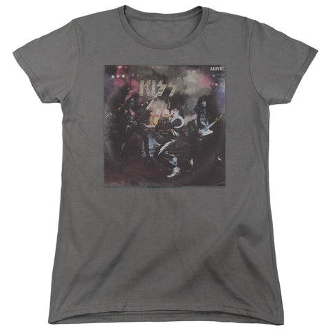 Kiss/alive!-s/s Womens Tee-charcoal