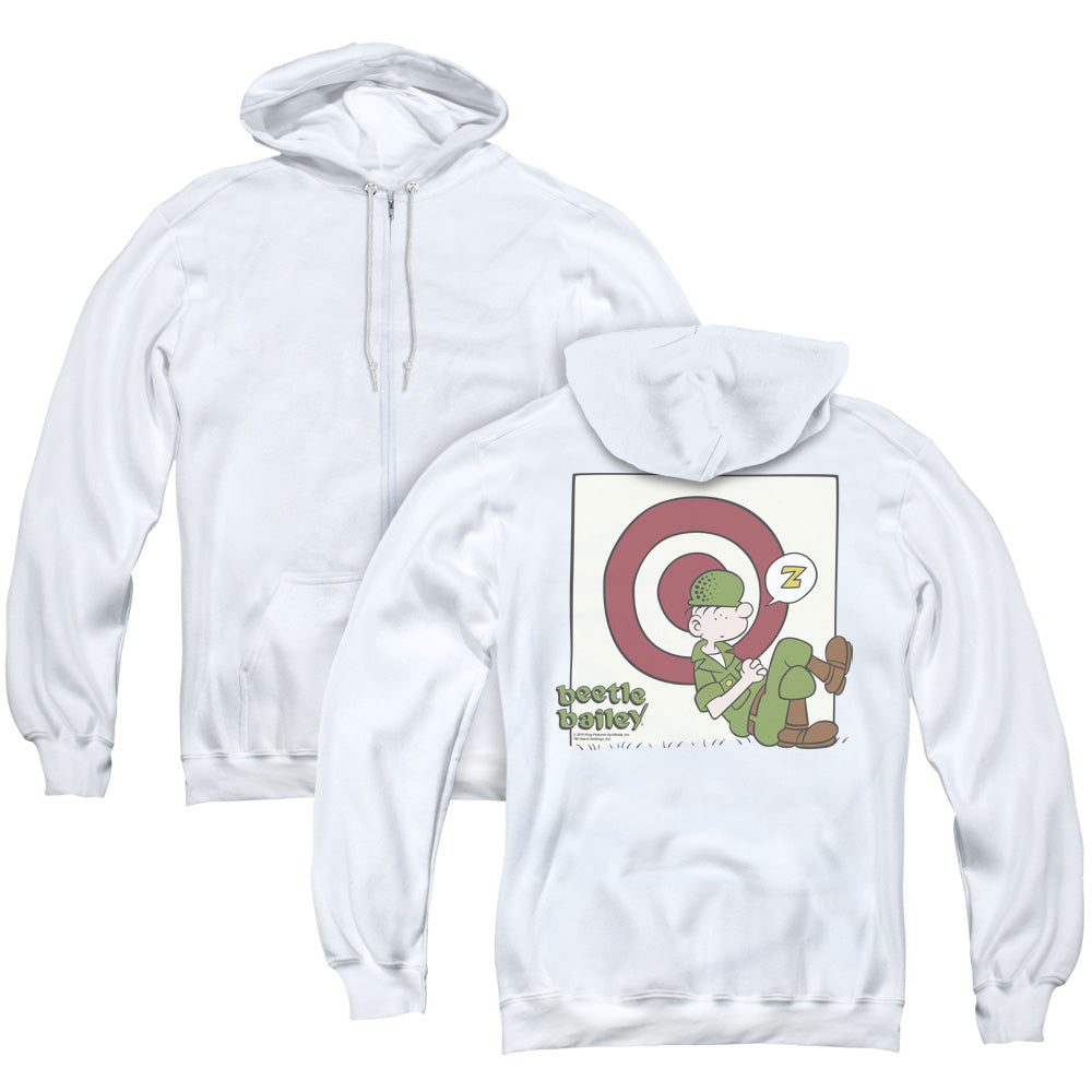 Beetle Bailey/target Nap (back Print) - Adult Zipper Hoodie-white