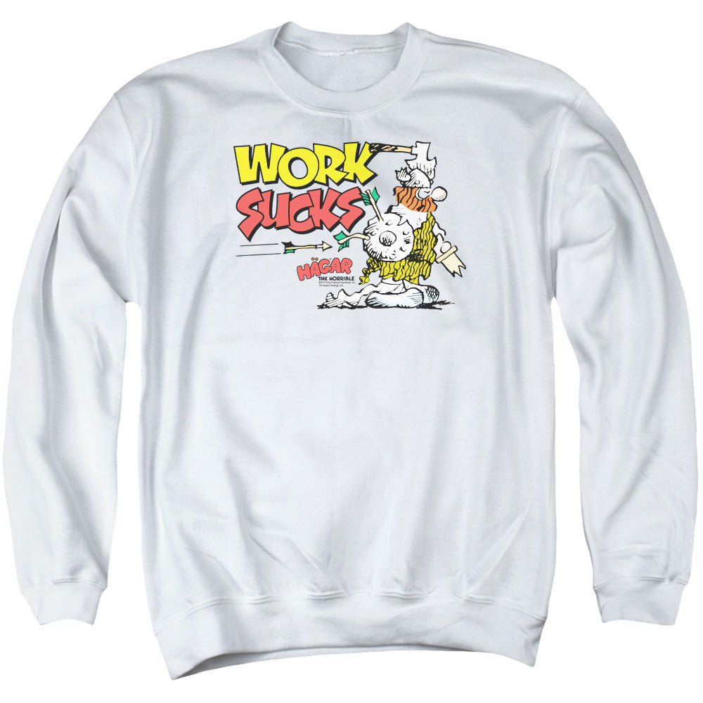 Hagar The Horrible/work Sucks-adult Crewneck Sweatshirt-white