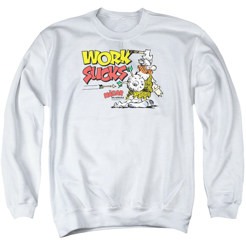 Hagar The Horrible/work Sucks-adult Crewneck Sweatshirt-white