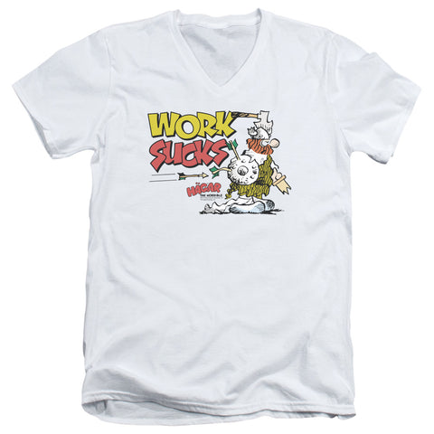 Hagar The Horrible/work Sucks-s/s Adult V-neck 30/1-white