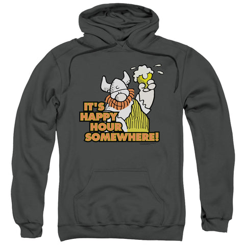 Hagar The Horrible/happy Hour-adult Pull-over Hoodie-charcoal
