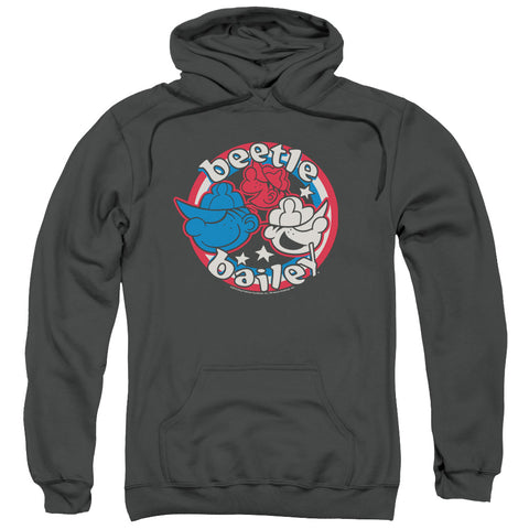 Beetle Bailey/red White And Bailey-adult Pull-over Hoodie-charcoal