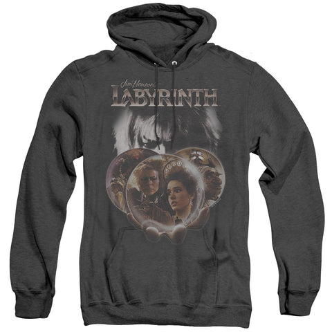Labyrinth/globes - Adult Heather Hoodie - Black