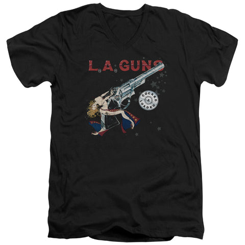 La Guns/cocked And Loaded-s/s Adult V-neck 30/1-black