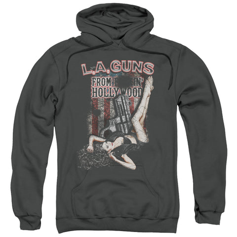 La Guns/from Hollywood-adult Pull-over Hoodie-charcoal