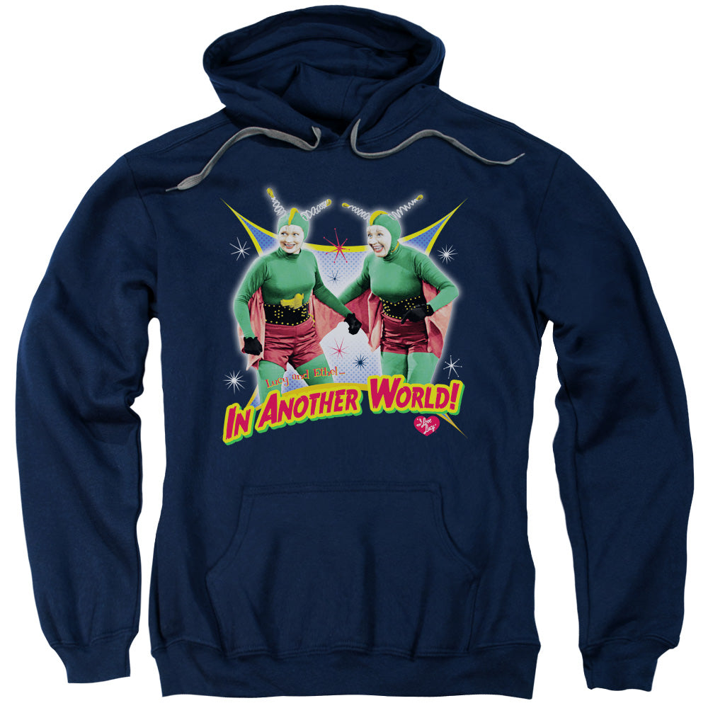 I Love Lucy/in Another World-adult Pull-over Hoodie-navy