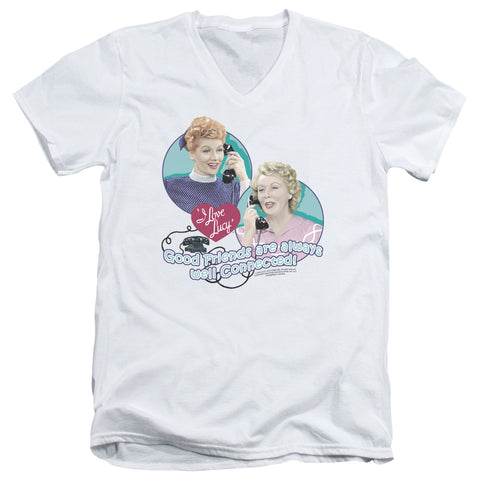 I Love Lucy/always Connected - S/s Adult V-neck - White