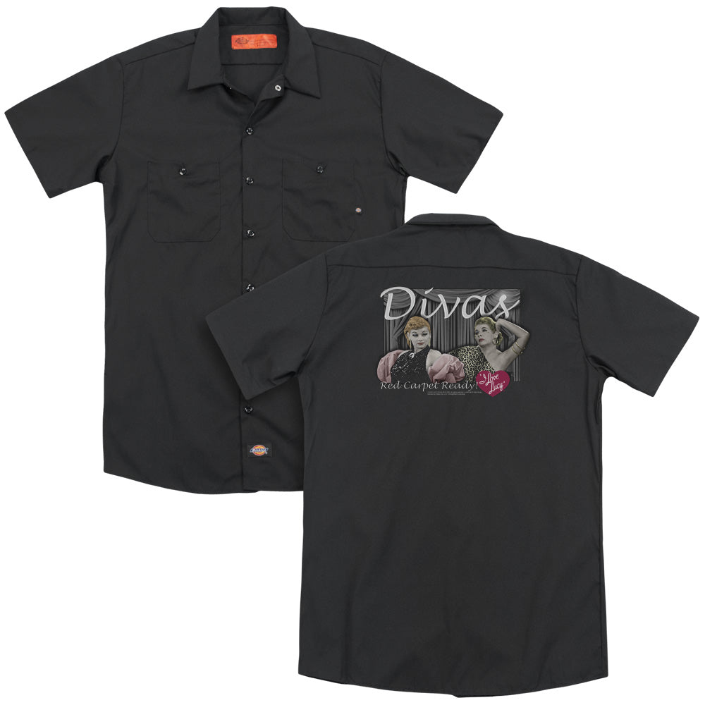 I Love Lucy/divas (back Print) - Adult Work Shirt - Black