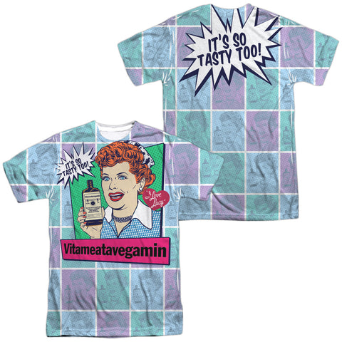 I Love Lucy/all Over Vita Comic (front/back Print)-s/s Adult Poly Crew-white
