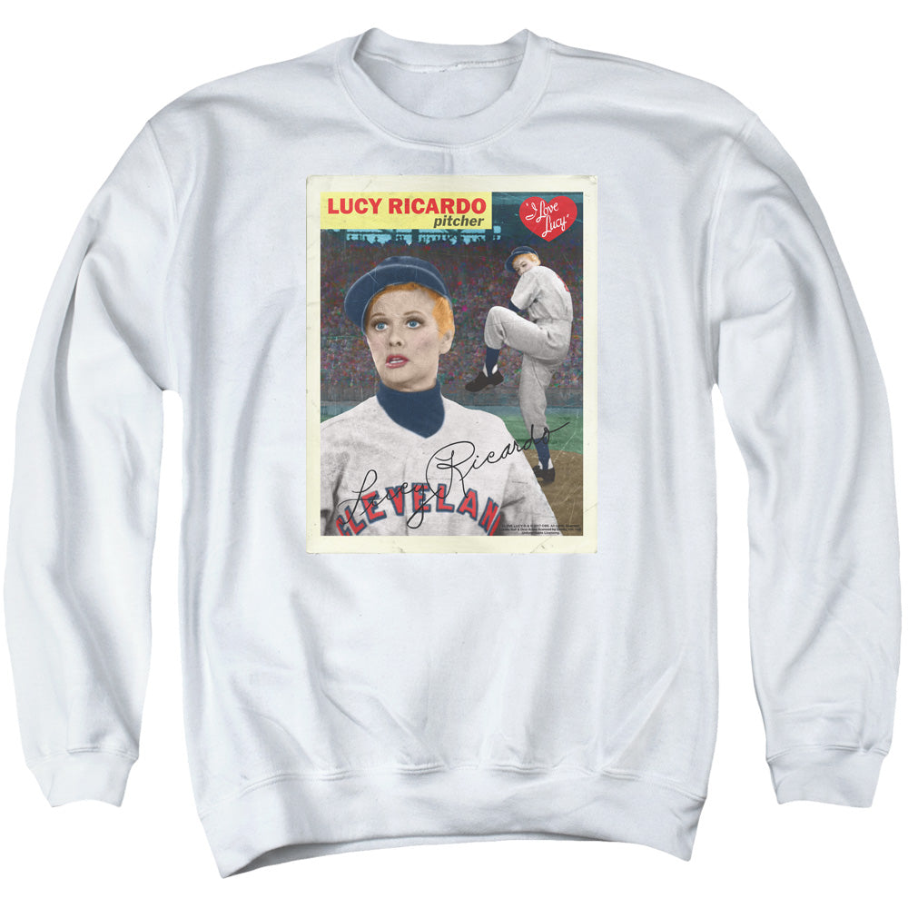 I Love Lucy/trading Card-adult Crewneck Sweatshirt-white