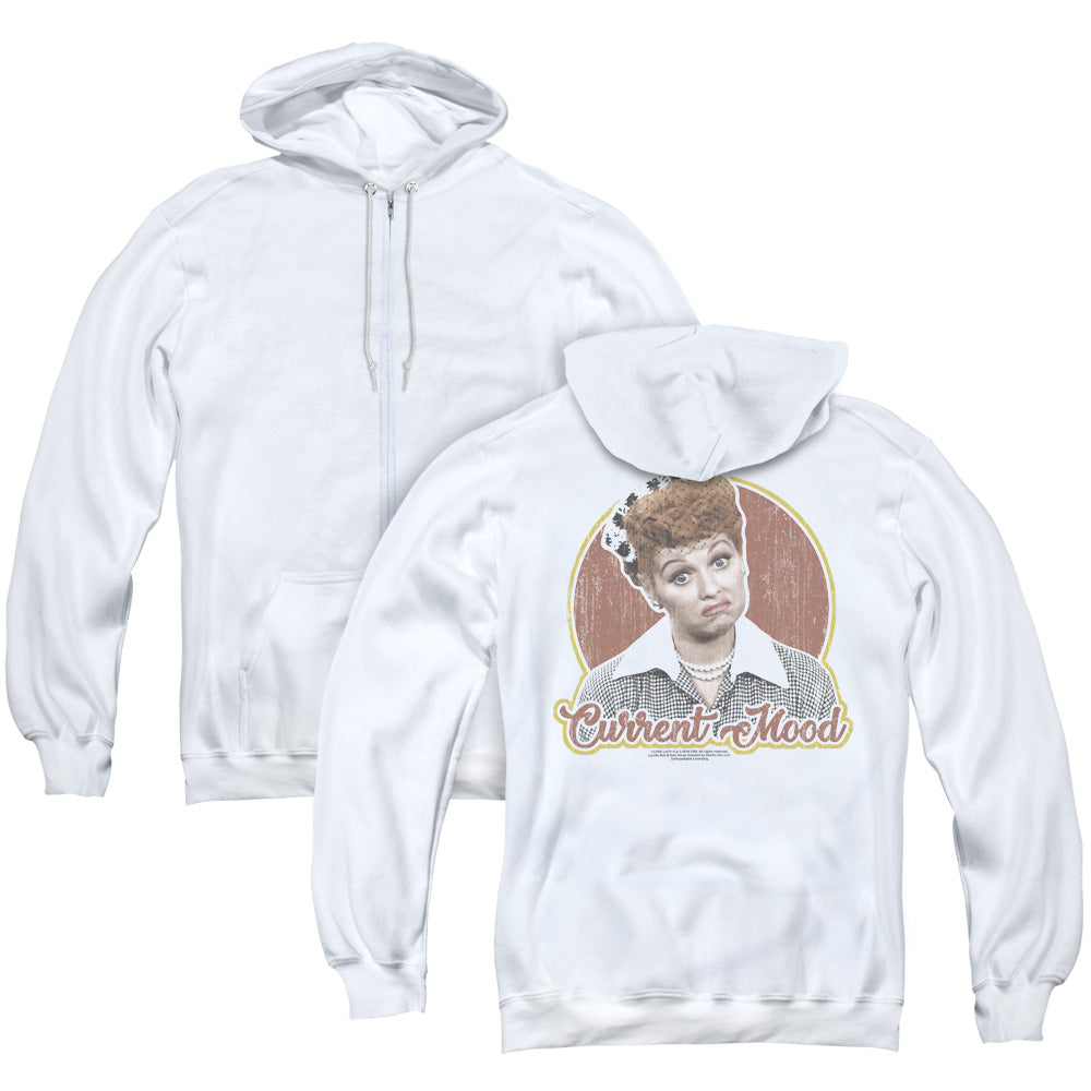 I Love Lucy/current Mood (back Print) - Adult Zipper Hoodie-white