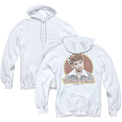 I Love Lucy/current Mood (back Print) - Adult Zipper Hoodie-white