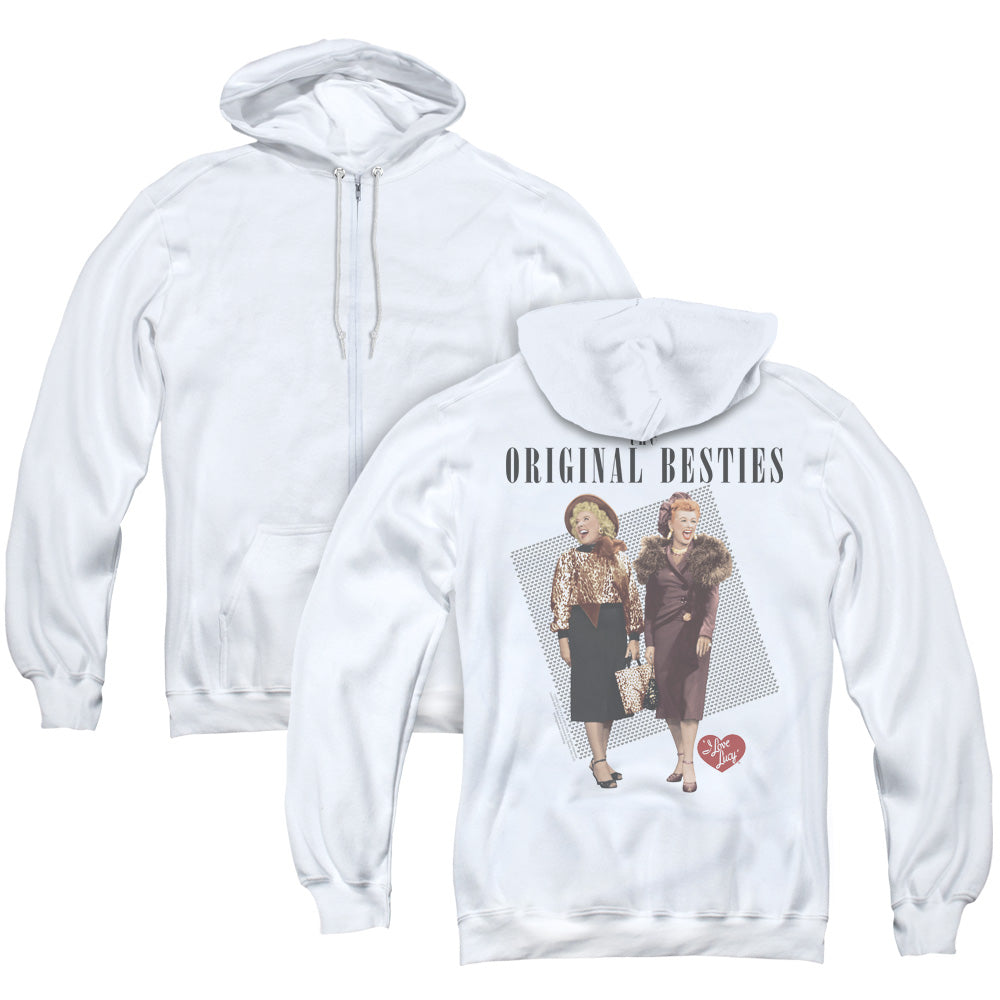 I Love Lucy/original Bestie (back Print) - Adult Zipper Hoodie-white