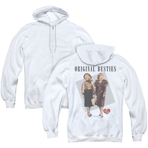 I Love Lucy/original Bestie (back Print) - Adult Zipper Hoodie-white