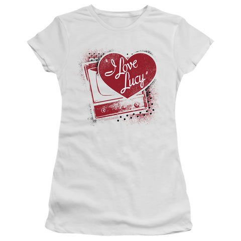 I Love Lucy/spray Paint Heart-s/s Junior Sheer-white