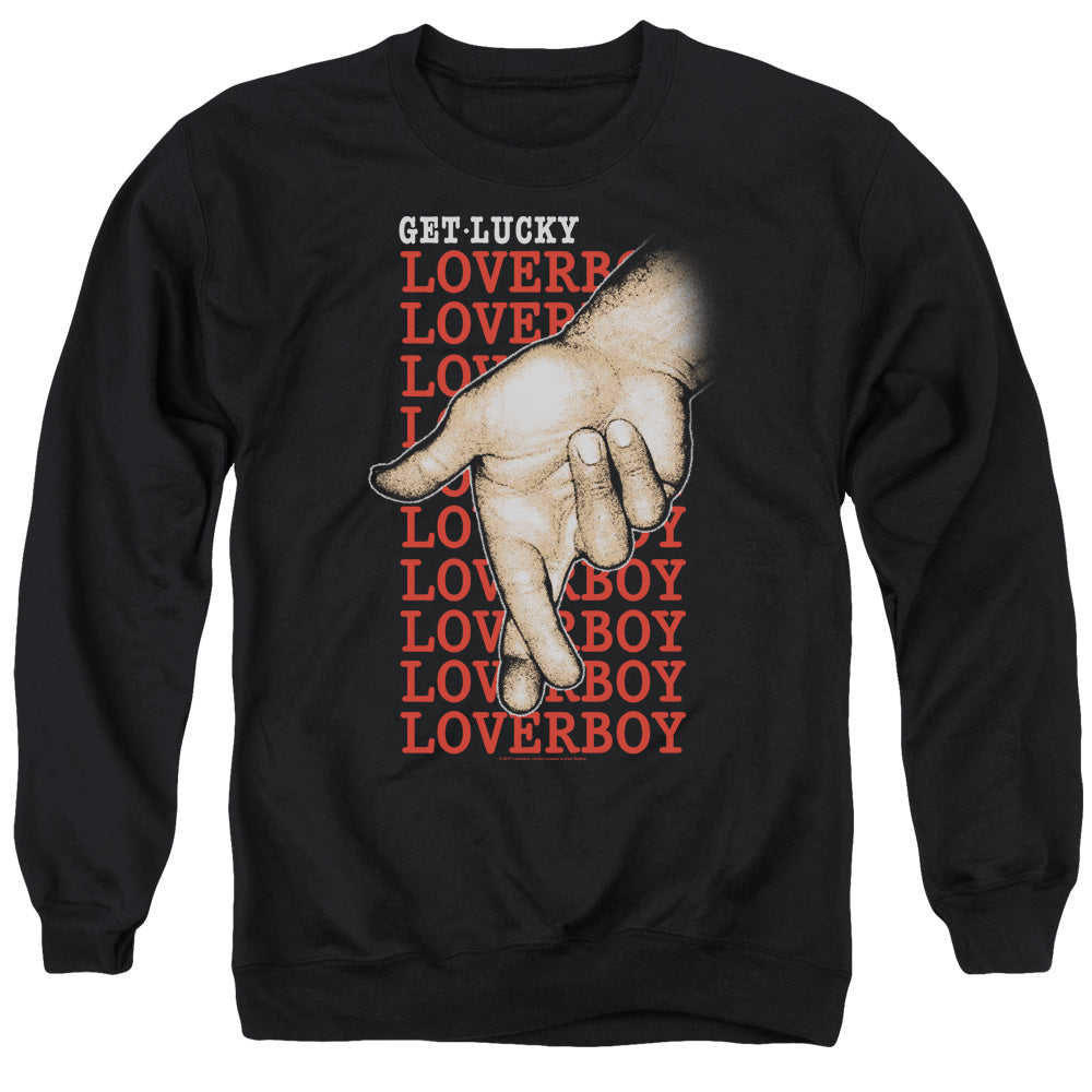Loverboy/fingers Crossed-adult Crewneck Sweatshirt-black