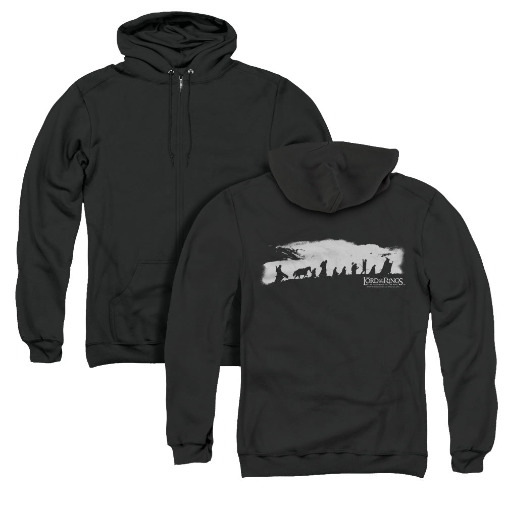 Lor/the Fellowship (back Print) - Adult Zipper Hoodie - Black