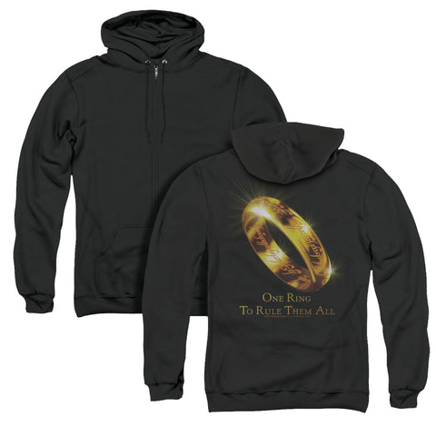Lor/one Ring (back Print) - Adult Zipper Hoodie - Black