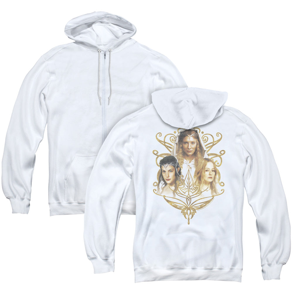 Lor/women Of Middle Earth (back Print) - Adult Zipper Hoodie - White