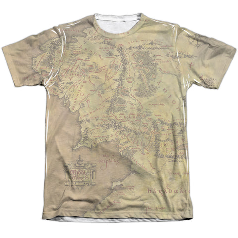 Lor/middle Earth Map-adult Poly/cotton S/s Tee-white