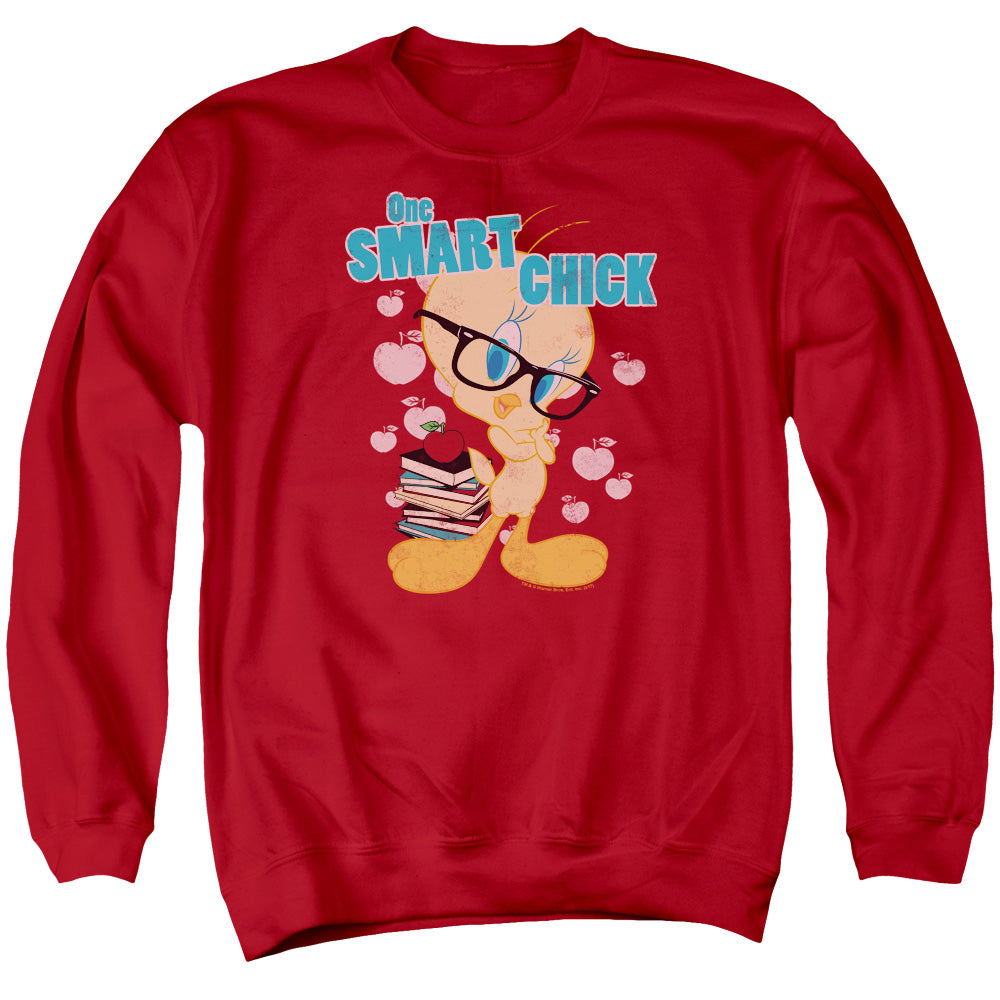 Looney Tunes/one Smart Chick-adult Crewneck Sweatshirt-red