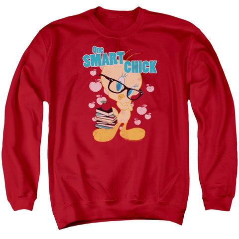 Looney Tunes/one Smart Chick-adult Crewneck Sweatshirt-red