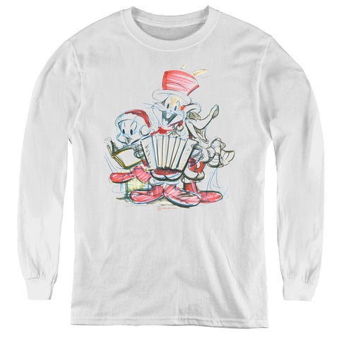 Looney Tunes/holiday Sketch-youth Long Sleeve Tee-white